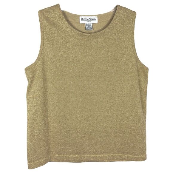 Bob Mackie Large Tank Top Gold Metallic Sleeveless VTG Sparkly Knit Womens 1566 - Picture 5 of 5
